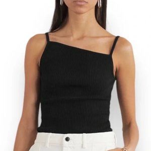 Agolde Priya Ribbed Asymmetrical Tank Top Black